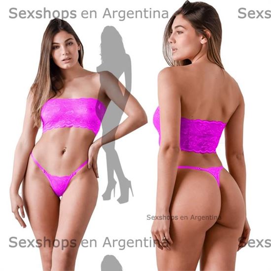 Bandeau e Hilo Dental de Puntilla Rosa Fluo